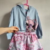 Spódniczka i bluza 134 dresowa Stich z kapturem komplet zestaw markowy (314