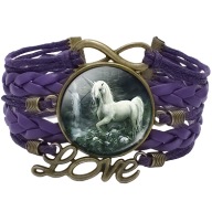 Skórzana bransoletka - Jednorożec - regulowana długość - oczko 25mm