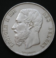Belgia 5 franków 1870 - król Leopold II Koburg Gotha - srebro