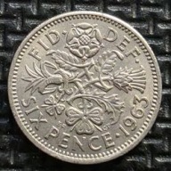 *WIELKA BRYTANIA [0841] *SIX 6 PENCE 1963 *Elizabeth II, Róża Tudorów, oset