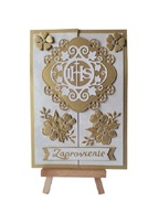 ZAPROSZENIA KOMUNIA UNIWERSALNE IHS W KWIATACH B6 ZŁOTO - ECRI