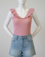 Mohito Różowa Prążkowana Bluzka / Top z Falbankami – Rozmiar 34 / XS