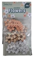 DEKORACYJNE DREWNIANE KWIATKI. KWIATY Z DREWNA. ZESTAW 36 SZTUK