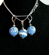 Niebieski agat ognisty, duże kule w srebrze, zestaw biżuterii