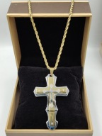 Aisadi męski złoty łańcuszek duży krzyż trzywarstwowy stal 316L Kordel