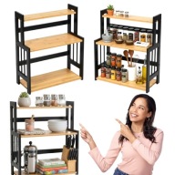 REGAŁ KUCHENNY DREWNIANY CZARNY 3 PÓŁKI NA PRZYPRAWY STOJAK ORAGANIZER