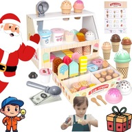 Drewniana lodziarnia dla dzieci 49 el zabawa w sklep lody- UŚMIECH EDUKACJA