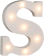 Podświetlana litera S, 7 diod LED, drewno, biała