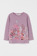 H&M Bawełniany top z nadrukiem kwiatki kwiaty łąka 134/140 jasnofioletowy