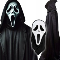 KOSTIUM NA HALLOWEN 2w1 MASKA KRZYK PELERYNA DUCHY HORROR PRZEBRANIE GRUBA