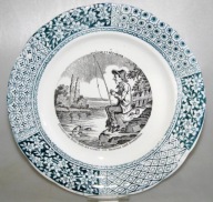 STARY DEKORACYJNY TALERZ WĘDKARZ I RYBY 2