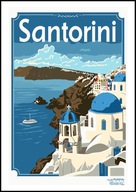 A2 KOLOROWY PLAKAT OBRAZ SANTORINI, GRECJA, CYKLADY, VINTAGE RETRO