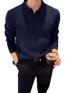 Sweter Męski z Kołnierzykiem Polo V-Neck – Stylowy - Królewski Niebieski