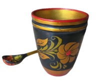 Chochłoma drewniany zestaw kubek łyżka ręcznie malowany ZSRR