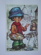 Paryski Gawrosz, dziecko na ulicy maluje obraz - Michel Thomas - pocztówka