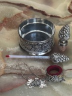 SILVERPLATE VINTAGE ZESTAW DO WINA 5SZT DEKANTER TERMOMETR STOPER ZAWIESZKA