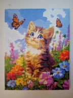 Kotek w ogrodzie z motylami 40×50