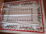 Piękny , świąteczny obrus lniany z okresu PRL - 195cm x 150 cm - bdb !