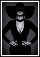 A2 PLAKAT CZARNO -BIAŁY GLAMOUR KOBIETA W KAPELUSZU ELEGANCKI NOWOCZESNY 7