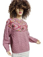 VA VITE COLLECTION SWETER ciepły wełniany pięknie haftowany warkocze 38/40