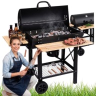 GRILL OGRODOWY WĘGLOWY DUŻY 2 RUSZTY PÓŁKI POPIELNIK STALOWY Z POKRYWĄ