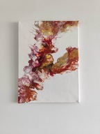 WOŚP, abstrakcyjny obraz akrylowy 30x40cm, pouring, fuksja, brąz, złoty