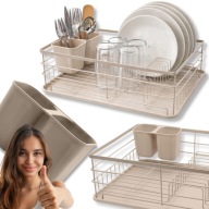 SUSZARKA OCIEKACZ DO NACZYŃ SZTUĆCE BEŻOWA STOJĄCA NA ZLEW JEDNOPOZIOMOWA