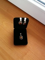 Srebrne klipsy z bursztynem i wisiorek - antyk !!!