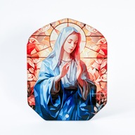 Obraz szklany, sztuczny witraż Maryja, obraz stojący 18 x 23 cm