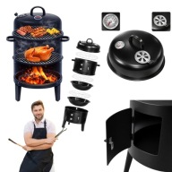 GRILL WĘGLOWY OGRODOWY 3w1 WĘDZARNIA BECZKA OGRODOWA PALENISKO + TERMOMETR