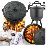 KOCIOŁEK ŻELIWNY 8L GARNEK MYŚLIWSKI PIECZONKA OGNISKO GRIL PRZEPISY OGRÓD