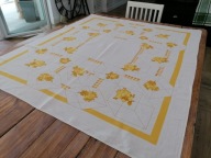 BAWEŁNIANY LNIANY OBRUS KWIATY FIGURY 158 x 134