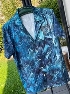 H Koszula Hawajska kwiaty liście palm odcienie niebieskiego rozmiar S