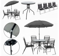 KOMPLET MEBLI OGRODOWYCH BALKON OGRÓD TARAS STÓŁ PARASOL SKŁADANE 4O CZARNY