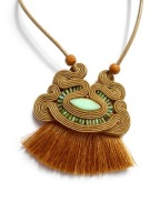 NASZYJNIK SUTASZ BOHO piasek z turkusem rękodzieło