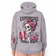 Bluza damska szara goth czaszka róże kaptur miękka M 108 cm