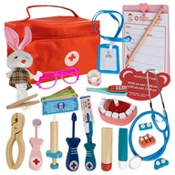 DUŻY DREWNIANY ZESTAW MAŁEGO DOKTORA LEKARZA + APTECZKA 17w1 DLA DZIECI XXL