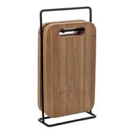 ZESTAW DESEK DO KROJENIA deska kuchenna 4 SZT drewniana bambusowa + STOJAK