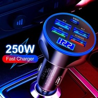 Ładowarka samochodowa 4USB+ PD 250W typu C szybkie ładowanie+ kabel 3w1