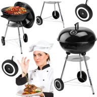 GRILL OGRODOWY WĘGLOWY OKRĄGŁY RUSZT MAŁY STALOWY KÓŁKA POKRYWA PRZENOŚNY