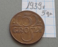 5 groszy z 1939 roku , II RP , ŁADNE