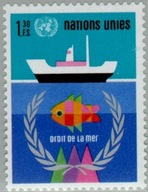 ONZ Genewa 1974 Znaczek 45 ** morze ryby statek