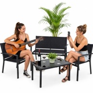 ZESTAW MEBLI OGRODOWYCH CZARNY STAL KOMPLET 2 KRZESŁA STOLIK SOFA NA BALKON
