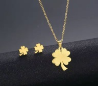 Wisior Amulet Szczęścia Koniczynka + łańcuszek + kolczyki stal nierdze 316L