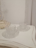 Filiżanki kryształowe ze spodkami 2 szt. z czasów PRL