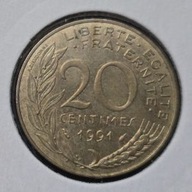 *FRANCJA [0112]*20 centymów CENTIMES 1991 Piąta Republika, Marianna Rośliny