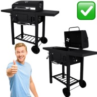 GRILL WĘGLOWY STALOWY OGRODOWY CZARNY Z POKRYWĄ I TERMOMETREM | LANDGRAF