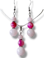 KRAG01 Komplet kolczyki zawieszka kamienie KWARC RÓŻOWY AGAT