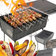MANGAL SKŁADANY GRILL WĘGLOWY 8 SZASZŁYKÓW STAL 2MM PRZENOŚNY SZAMPURY NOWY