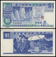 BNA - SINGAPUR 1 Dolar Dollar 1987 B/14 078318 # P18a # RZADSZY # VF